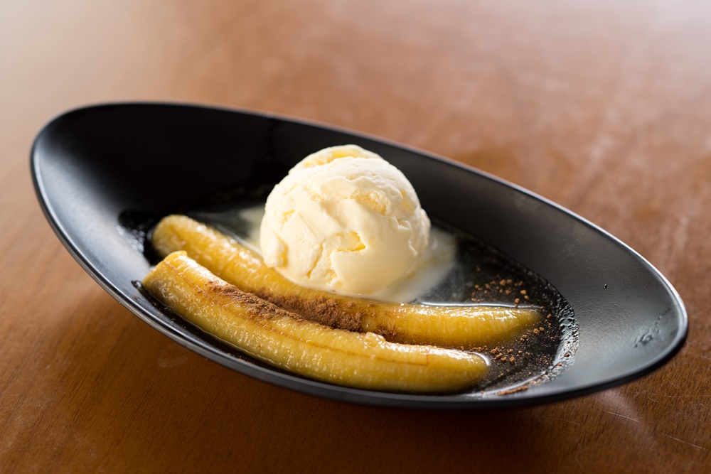 banana flambada com sorvete